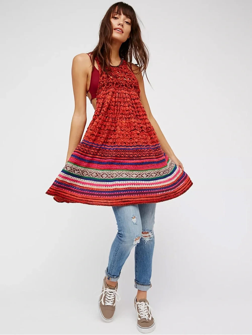 Free People Boho Rare Hearts Sweater Dress Crochet Swimsuit Coverup Top or Dress